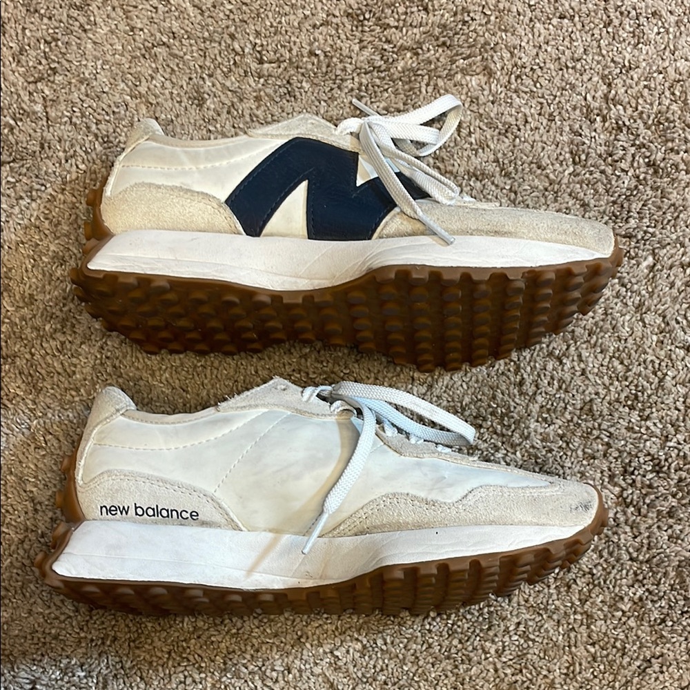 New Balance 327 Cream and Navy Sneakers